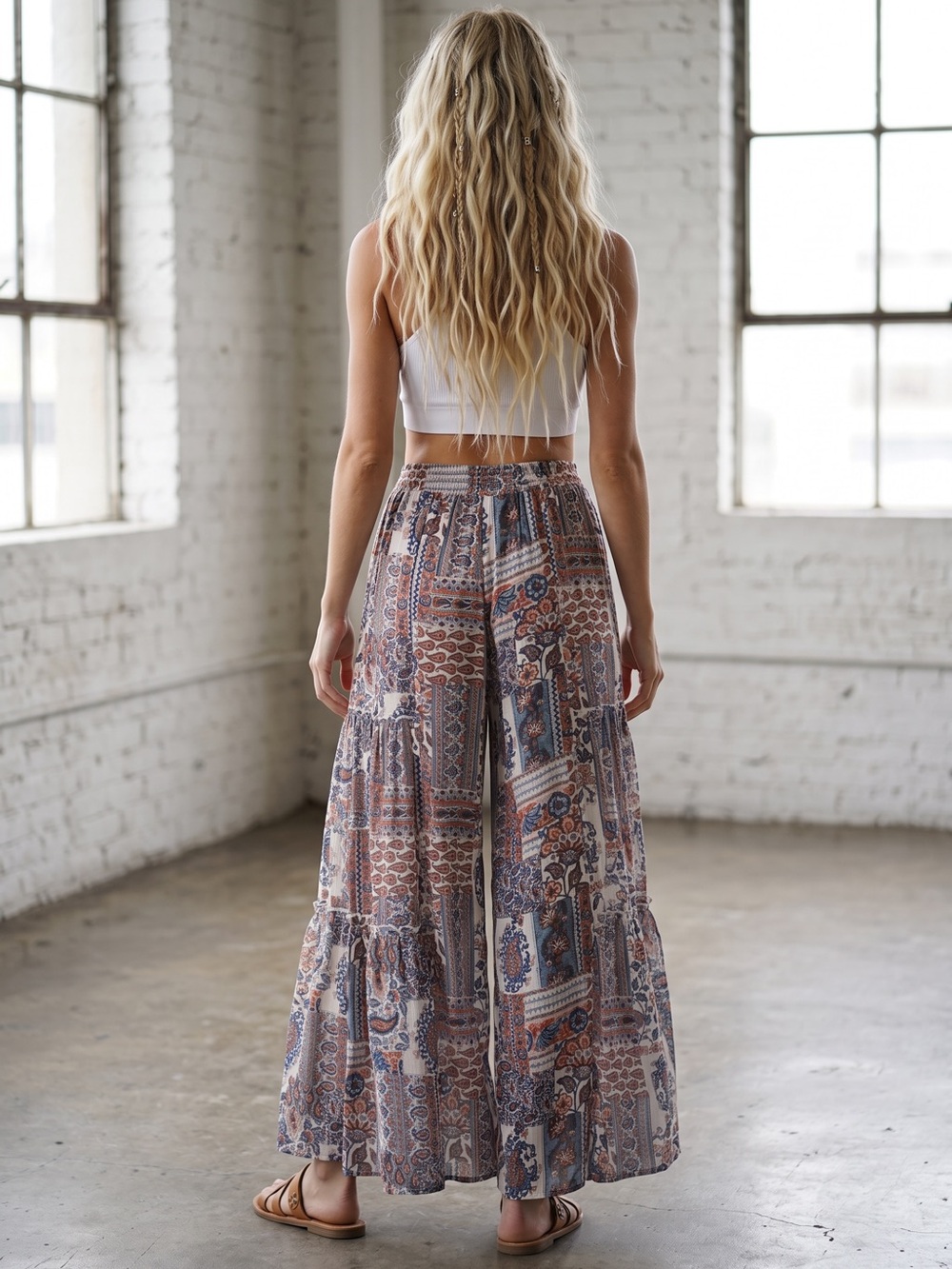 NWT Angie Boho Festival Floral Print Wide Leg Pants - Picture 5 of 6